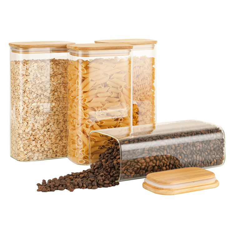 56oz Rectangle Airtight Glass Storage Containers with Bamboo Lids (4 Count)