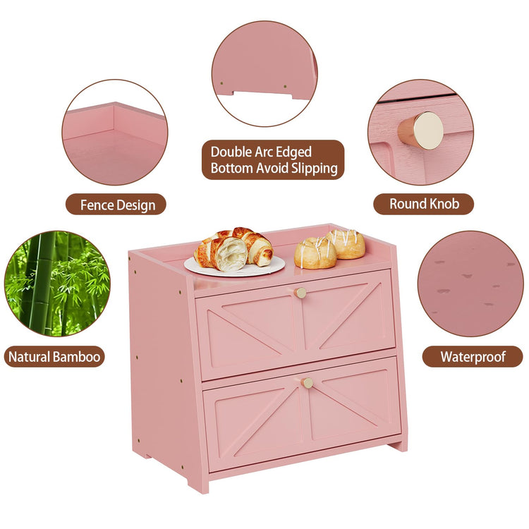 Vintage Double Layer Bread Box for Kitchen Counter Bamboo Bread Storage Container Large Capacity Bread Storage Bin