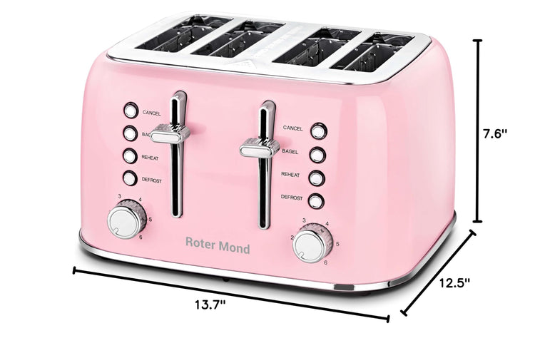 Toaster 4 Slice Retro Stainless Steel with Extra Wide Slots Bagel