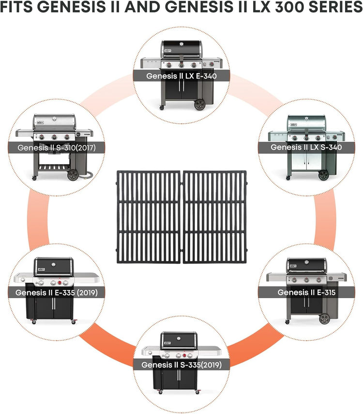 Stanbroil Cast Iron Cooking Grate for Weber Genesis II and Genesis II LX 300 Series Gas Grills - Grill Grid Grate for Weber Genesis 2022 - Replacement Parts for Weber 66095, Set of 2