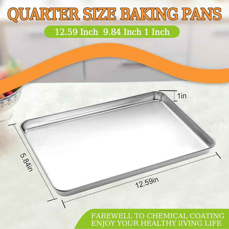 CEKEE Stainless Steel Cookie Sheets for Baking, 2PCS Stainless Steel Baking Sheet, Size 12 x 10 x 0.98 Inch,Heavy Duty & Easy Clean Baking Pans Tray Set