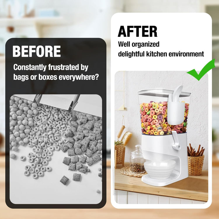 Cereal Dispenser Countertop With Bowls and Spoons Cereal Containers Storage for Pantry Snack Organizer Dry Food Storage Container with Lid for Kitchen Organization Oatmeal Nut Granola(2pcs White)