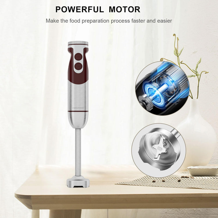 5-in-1 Immersion Hand Blender Set with Variable Speed, 400W, Stainless Steel - Includes Chopper, Whisk, Milk Frother, and Beaker - Ideal for Soups, Smoothies, Baby Food & More (RED)