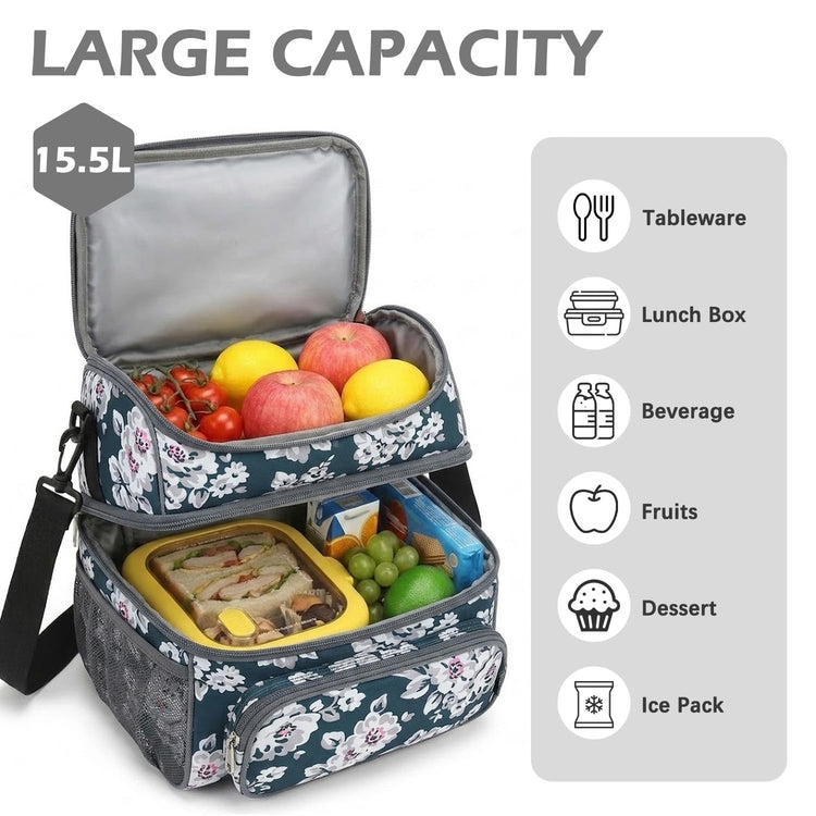 Double Layer Cooler Insulated Lunch Bag Adult Lunch Box Large Tote Bag for Men