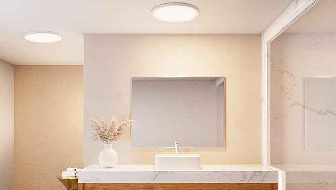 Quoizel Outskirts Round Flush Mount Ceiling Light, 20 Inch White Lustre, Dimmable Integrated LED 2870 Lumens, 27 W, Close to Ceiling Light Fixtures for Hallway, Kitchen, Bedroom or Bathroom