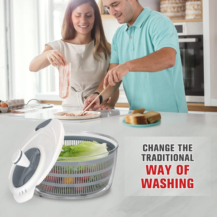 Smile mom Salad Spinner Large Lettuce Spinner Kitchen Gadgets, Large Salad Spinner Vegetable Washer, High Efficiency for Home Kitchen Washing & Drying Leafy Vegetables With Rotary Handle 4.2Qt Grey