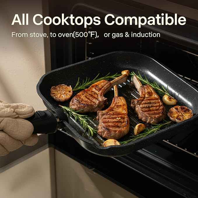 Pots and Pans Set Non Stick, Ceramic Cookware Sets 21 PCS, Granite Induction RV Kitchen Portable Stackable Cooking Set Removable Handles, Dishwasher & Oven Safe, Black