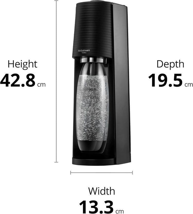 SodaStream - Terra Soda Streaming Machine - STARTER KIT - Sparkling Water Maker with CO2 & Bubly Drop - Eco-Friendly, No Batteries Needed - Black
