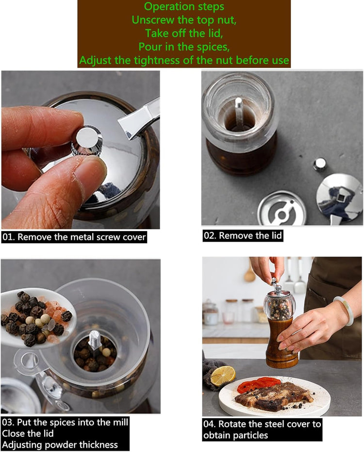 Pepper Mill Set,Manual Pepper Mills, Classical Hand Shake Wooden Pepper Grinder Set,Salt Mills,Wooden Pepper Mill,Ceramic Blades Metal Handle,Enjoy Fresh Ground Pepper (Walnut color 2pcs-6in)
