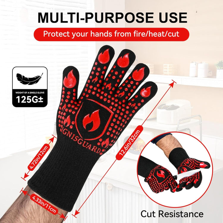 BBQ & Grill Gloves, Oven Gloves, 1472°F Silicone Oven Mitts Heat Resistant Grilling Gloves Fireproof Non-Slip for Barbecue Cooking Baking Smoking, 1-Pair Red(M)