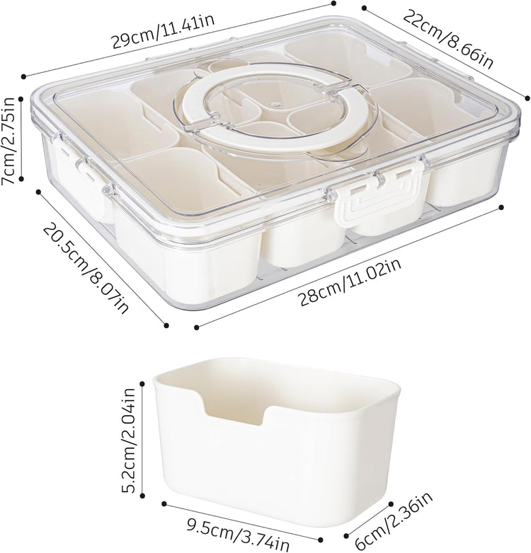 Divided Serving Tray with Lid and Handle - Snackle Box Charcuterie Container for Portable Snack Platters - Clear Organizer for Candy, Fruits, Nuts, Snacks - Perfect for Party, Entertaining
