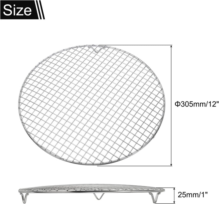 uxcell Round Cooking Rack with Legs, Dia 12 Inch 304 Stainless Steel Barbecue Grill for Cooking Baking Barbecue Air Fryer Racks, Silver