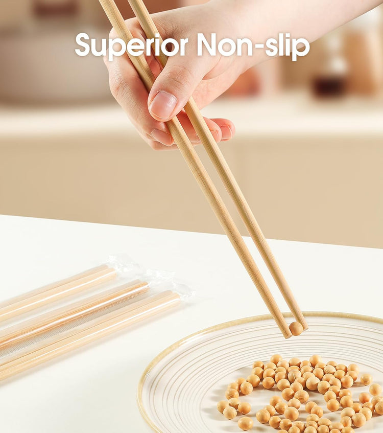 200Pairs Bamboo Chopsticks Disposable | Individually Wrapped | Bulk | Separated | Round | Premium Quality-(9.45in)