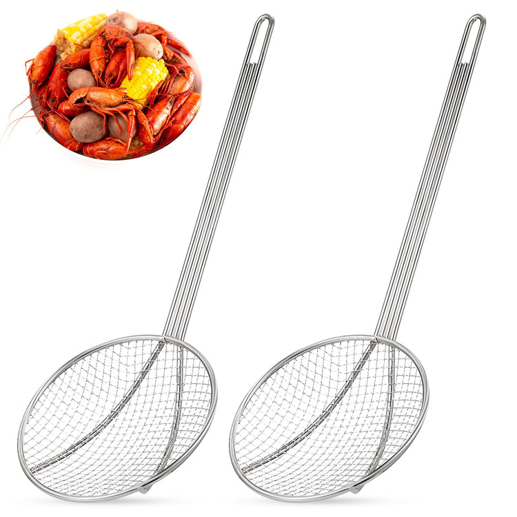 2 Pcs 16" Stainless Steel Wire Skimmer Long Handle Strainer Spoon