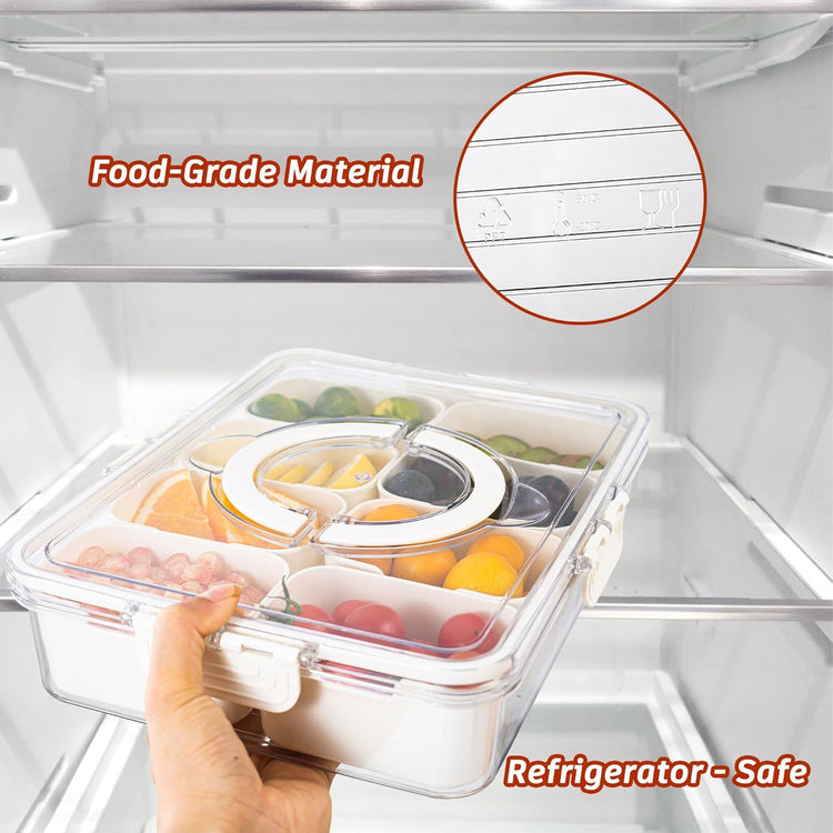Divided Serving Tray with Lid and Handle - Divided Snack Tray for Portable Snack Platters - Clear Organizer for Candy, Fruits, Nuts, Snacks - Perfect for Party, Entertaining,2 pcs