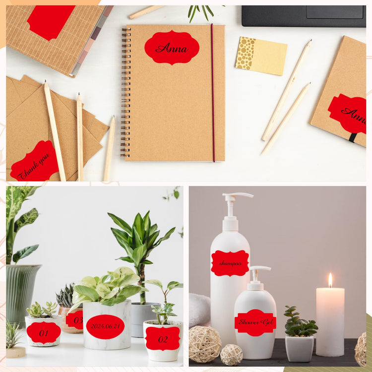 Red Labels 250 PCS 3" x 2" Fancy Shape Stickers for Storage Box or Food Jars