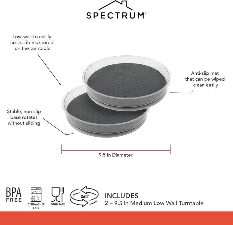 Spectrum Lazy Susan Organizer, Hexa Round Medium (2-Pack) - Lazy Susan Turntable for Cabinet, Refrigerator, Pantry, Table, & Shelf - Rotating & Spinning Pantry Organization & Storage for Fridge