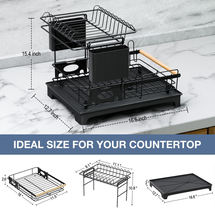 2 Tier Dish Rack Large Capacity Dish Drying Rack for Kitchen Counter Anti