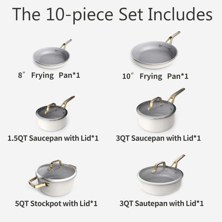 White 10 Piece Ceramic Cookware Set