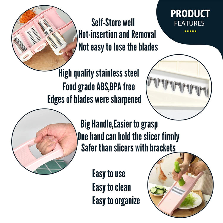 Mandoline Slicer for Kitchen Slicer Vegetable Cutter 5 In 1 Veggie Slicer Potato Slicer waffle fry cutter Hot Swap Mandolin with Peeler for Vegetables Carrot Shredder Cucumber Slicer