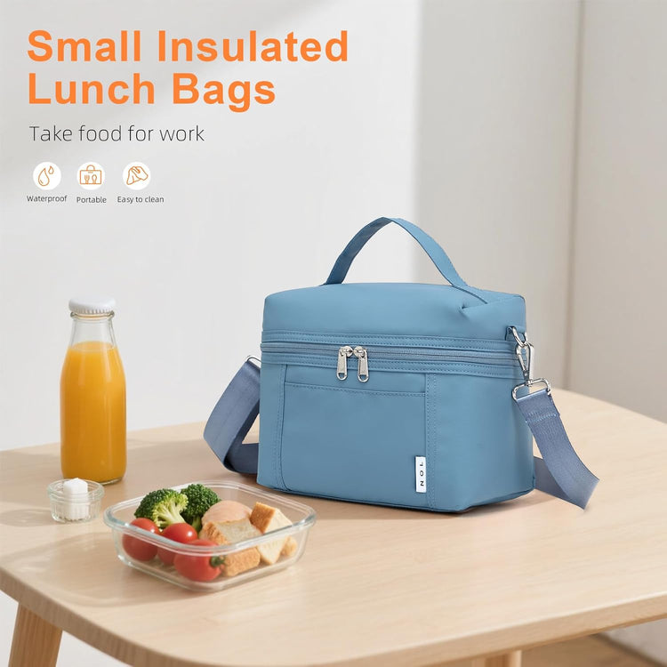 NOL Natural Organic Lifestyle Small Insulated Lunch Bags for Women Cooler Bag Lightweight Nylon Waterproof Lunch Box For Work (Small, Dusty blue)