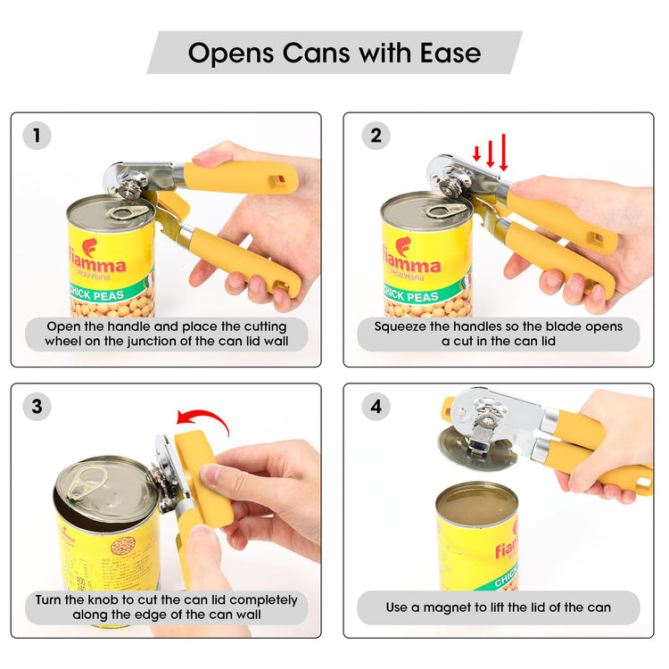 Heavy Duty Hand Can Opener Manual with Magnet Lid Remover
