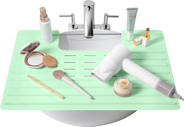 Maplefield Silicone Over-the-Sink Makeup Mat - Mint 22 x 2 x 2 In - Heat-Resistant up to 400°F - Foldable Sink Cover for Counter Space - Travel-Friendly Vanity Topper