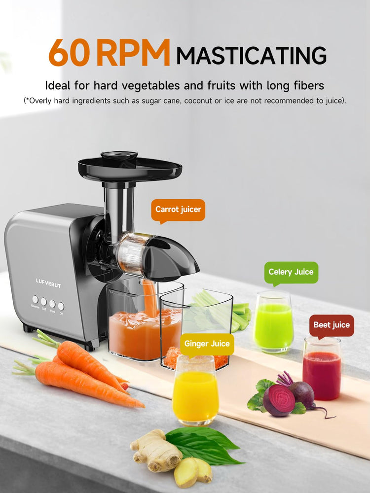 Slow Juicer Machine for Vegetables and Fruits Cold Press Masticating Extractor Celery Wheatgrass Leafy Greens Carrot Ginger Beet