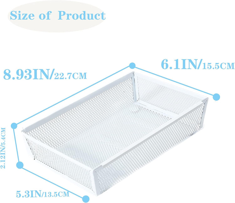 Mesh Tray Kitchen Drawer Utensil Cutlery Tray Office Supplies with Inter-locking Arm Drawer Dividers Organizer for Silverware, Flatware, Home,Office, School,Bedroom(9"X6"4pack) White