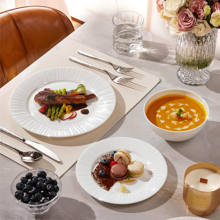 18Pc Textured White Bone China Set Service for 6