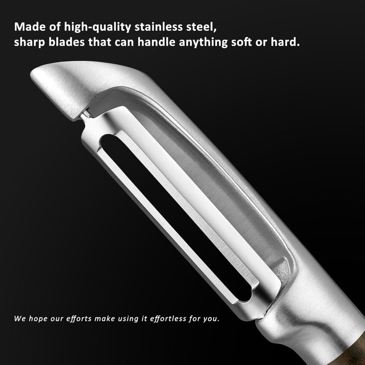 Premium I Type 304 Stainless Steel Multifunctional Kitchen Peeler Real Wood Handle Ultra Sharp Blade Vegetable Potato Apple(Agarwood)