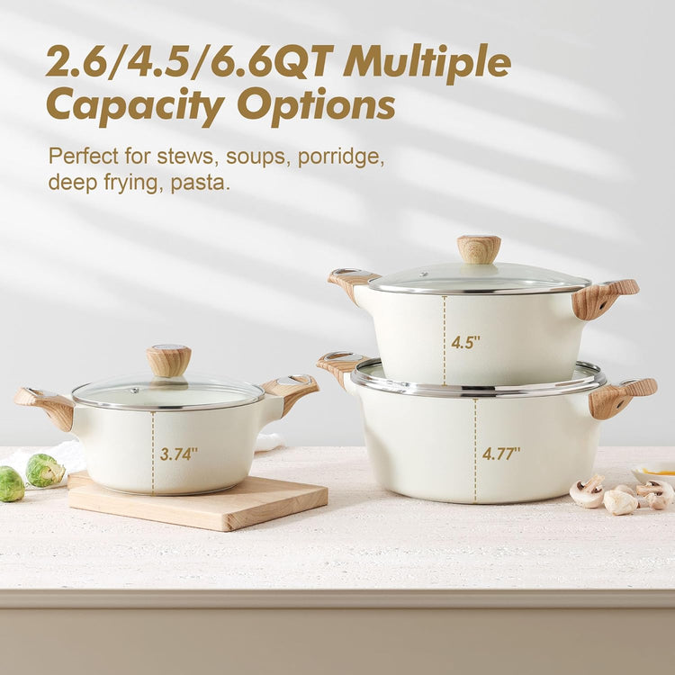 SENSARTE Ceramic Nonstick Stock Pot with Lid, 2.6/4.5/6.6 QT Soup Pot Casserole Pot, Non-toxic Healthy Pasta Pot, Large Cooking Pot Stew Pot, Induction Compatible, PFOA PFAS PTFE Free, White - Nestoria