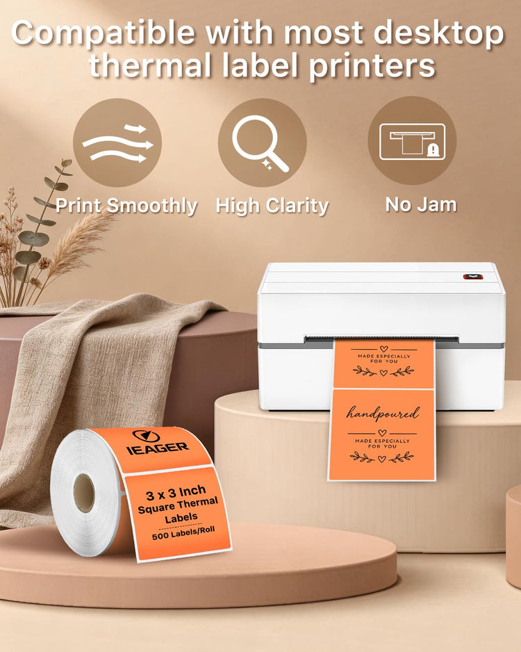 Orange 3" x 3" Square Thermal Label Stickers