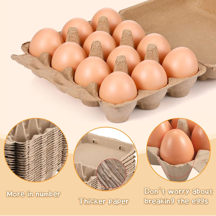 Egg Cartons 20 Pack, Blank Natural Paper Pulp Square Egg Cartons Eggs, Classical 3x4 Style Holds Up to One Twelve 12 Count Chicken Eggs, Sturdy Design Made from Recycled Cardboard.