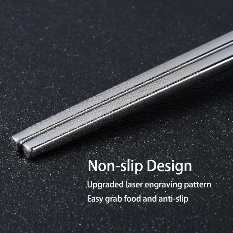 Metal Chopsticks Reusable 5 Pairs: Stainless Chopstick Set Dishwasher Safe,Non-Slip,Gift Box Packaging,Laser Engraved,Japanese Chinese Korean Chop Sticks for Cooking Eating - 5 Patterns