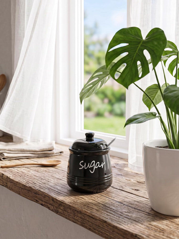 12oz Ceramic Sugar Bowl with Lid and Spoon