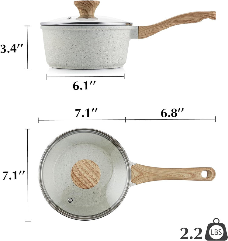 White Ceramic Nonstick Saucepan with Lid Set (2 Count)
