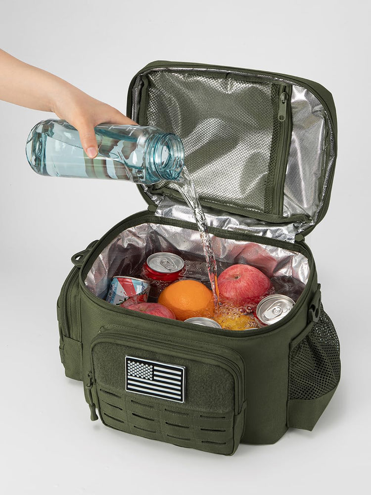 Tactical Lunch Bag for Mens Military Heavy Duty Lunch Box Work Leakproof Insulated Durable Thermal Cooler Bag for Adult Meal for Office Camping Picnic Pail MOLLE Webbing Army Green