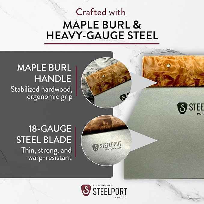 STEELPORT Sourdough Tool Set (3 Pcs.) – 10” Carbon Steel Serrated Bread Knife, Stainless Steel Bench Scraper & Wooden Sheath | Professional Artisan Baking Kit for Homemade Bread, Made in USA