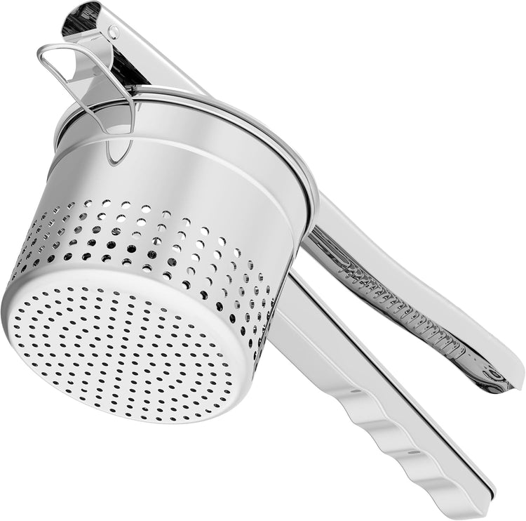 Large 15oz Potato Ricer, Heavy Duty Stainless Steel Potato Masher with Ergonomic Handle, Masher and Ricer Kitchen Tool for Mashed Potatoes, Noodle Maker