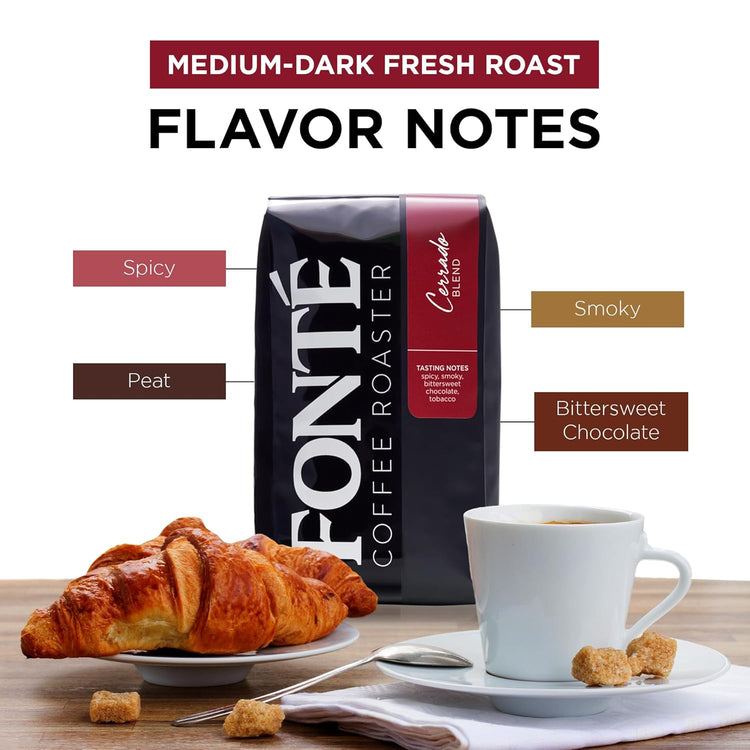 Fonte Coffee Roaster - French Press Coffee - Medium-Dark Fresh Roast - Roasted in Seattle - Single Origin - 12 oz - Spicy, Smoky, Bittersweet Chocolate, Peat - Cerrado