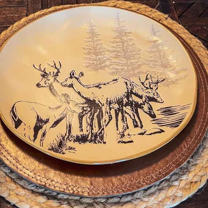 Paseo Road White Pine 16 Piece Ceramic Dinnerware Set, Pine Tree Bear Deer Moose Fox Print, Modern Rustic Cabin Lodge Dish Set with Plates, Bowls, Mugs