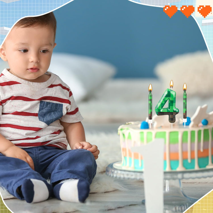 13 Pcs Dynamite Candles 12 TNT Themed Birthday Cake Candles and Number 4 Candle Cake Topper for Pixel Theme Birthday Party Anniversary Party Dynamite Theme Party Video Game Party Supplies (13 Count)