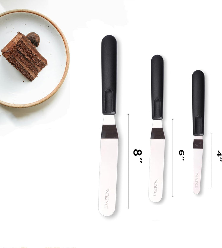 Cake Icing Spatulas with Non-Slip Handle 4 6 Inch Small Offset Palette Knife for icing smoother, Flat Pallet Knives for Baking or Frosting, Stainless Steel Cake Decorating Spatulas Angled Spatula