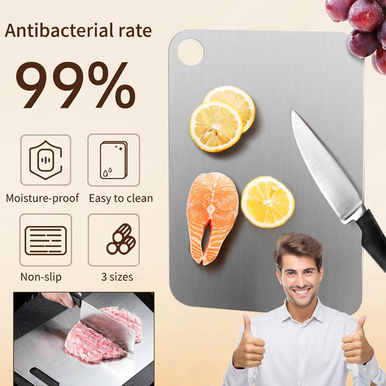 New Titanium Cutting Board-Stainless Steel Cutting Boards for kitchen,Double-Sided Food Grade Non Toxic Cutting Board,Chopping Boards Necessities for Home Outdoor Camping Meal Prep,Easy to Clean (L)