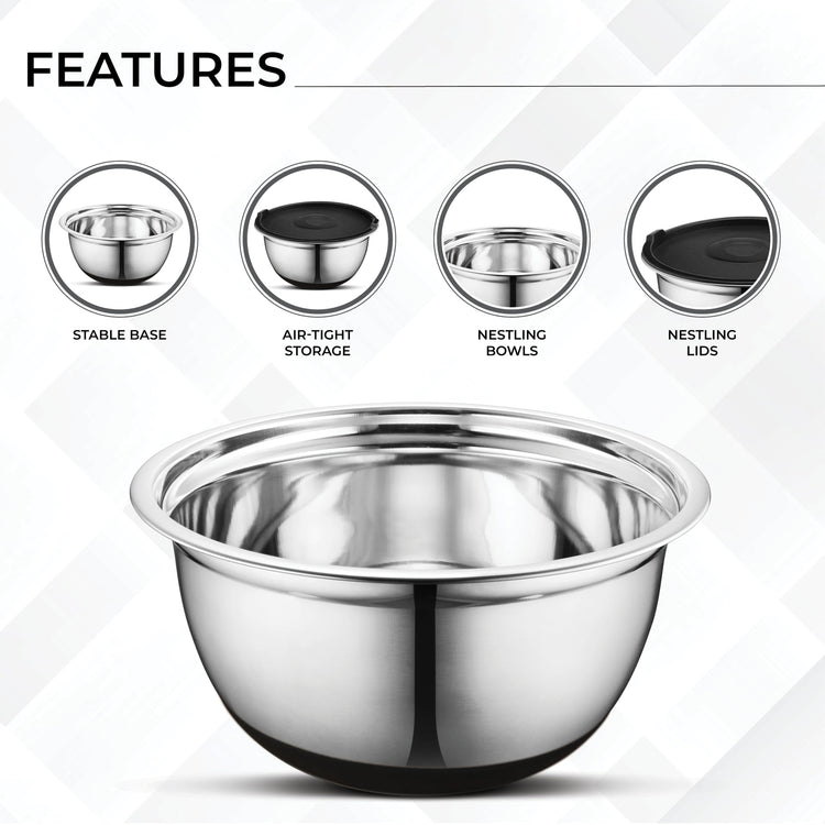 Premium Brushed Stainless Steel Mixing Bowls Sets (5 Count)