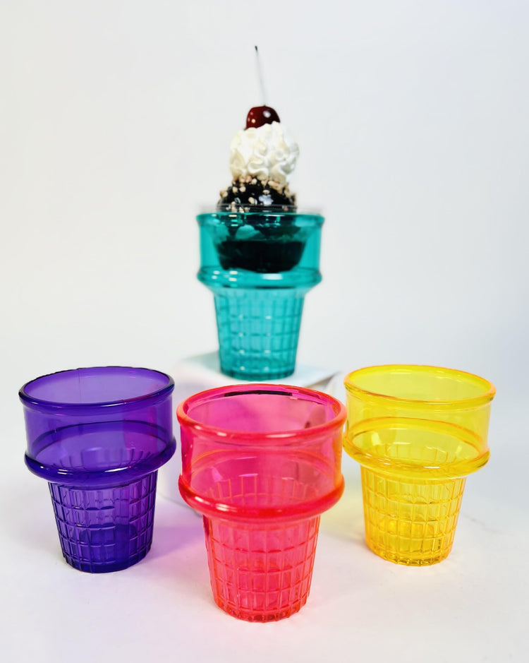 Set of 4 Ice Cream Dishes Waffle Cone Pattern in 4 Assorted Bright Summer Colors Ice Cream Social Ice Cream Party dish (4 Count)