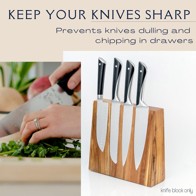 Magnetic Knife Holder, Acacia Wood Double-Sided Magnetic Knife Block - Knife Stand - Strong Magnets - Universal Size - Minimalist Modern Style by BAASK