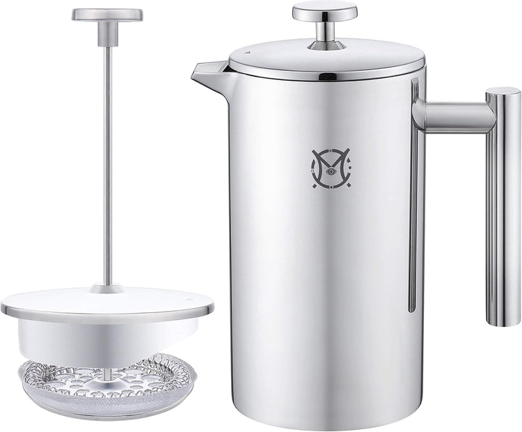 French Press Coffee Maker – Single Serve 1 Cup Small Stainless Steel Thermal Double Walled French Press 350ML/12OZ
