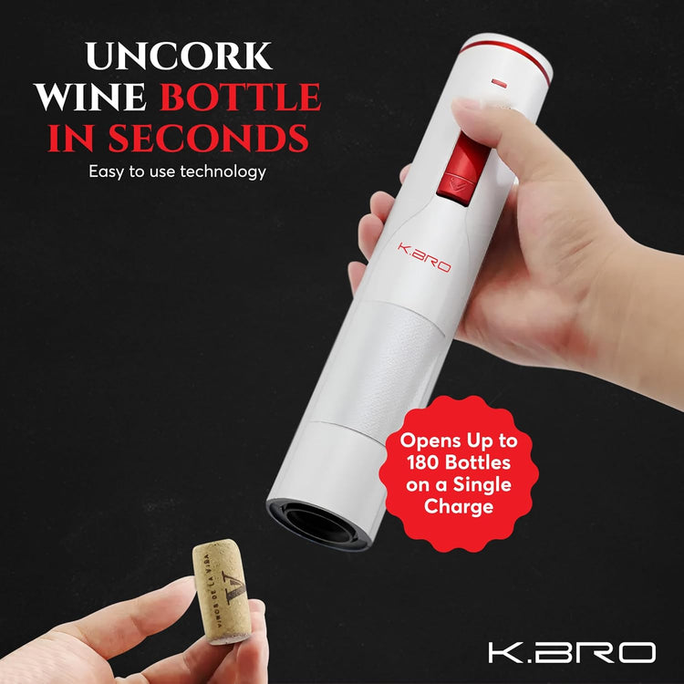 Rechargeable Electric Wine Opener | Electric Corkscrew Wine Bottle Opener With Foil Cutter | Gift for Wine Lovers (white)